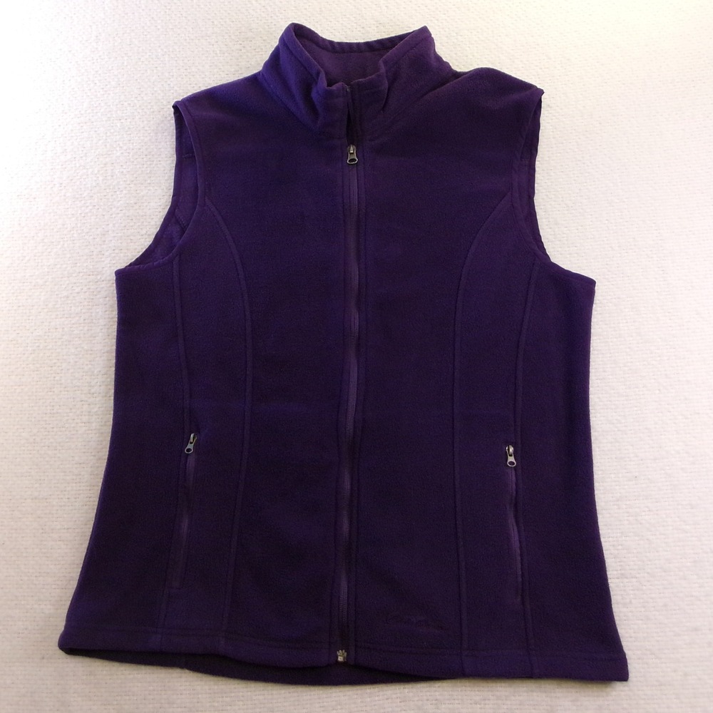 Eddie Bauer Women XL Fleece Vest Purple Full Zip Mock Neck SU4242